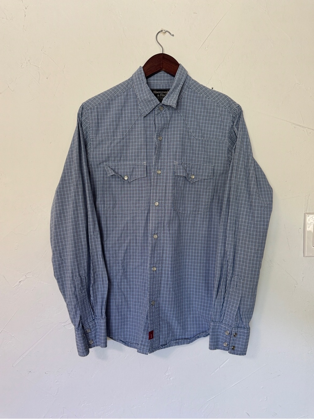 Abercrombie & Fitch Blue Micro-Check Pearl Snap Button-Down Shirt